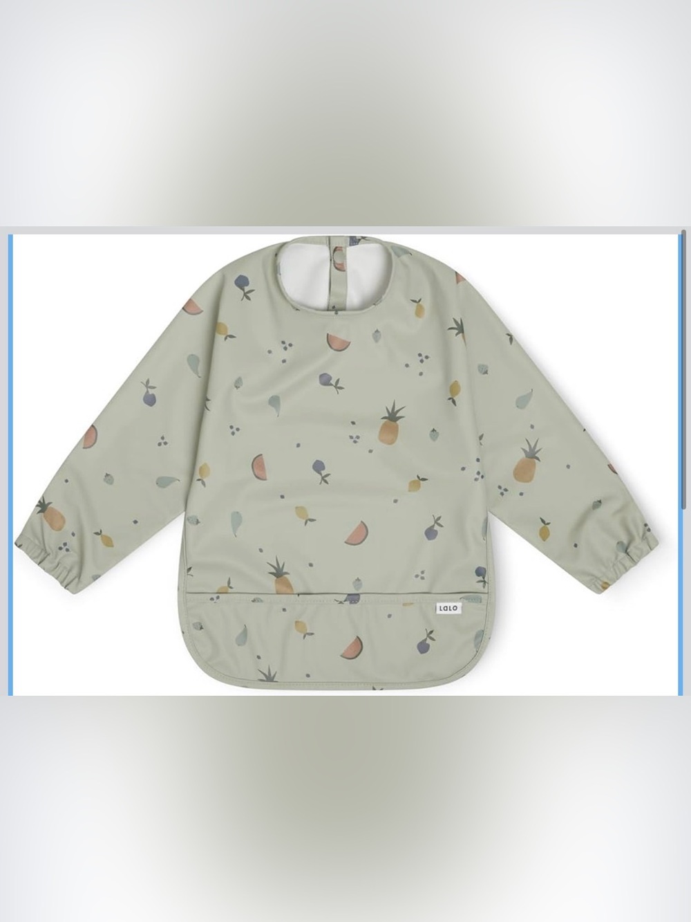 Lalo Smock Bib - Long Sleeve for Infants and Toddlers - Fruit Print Sage Infant